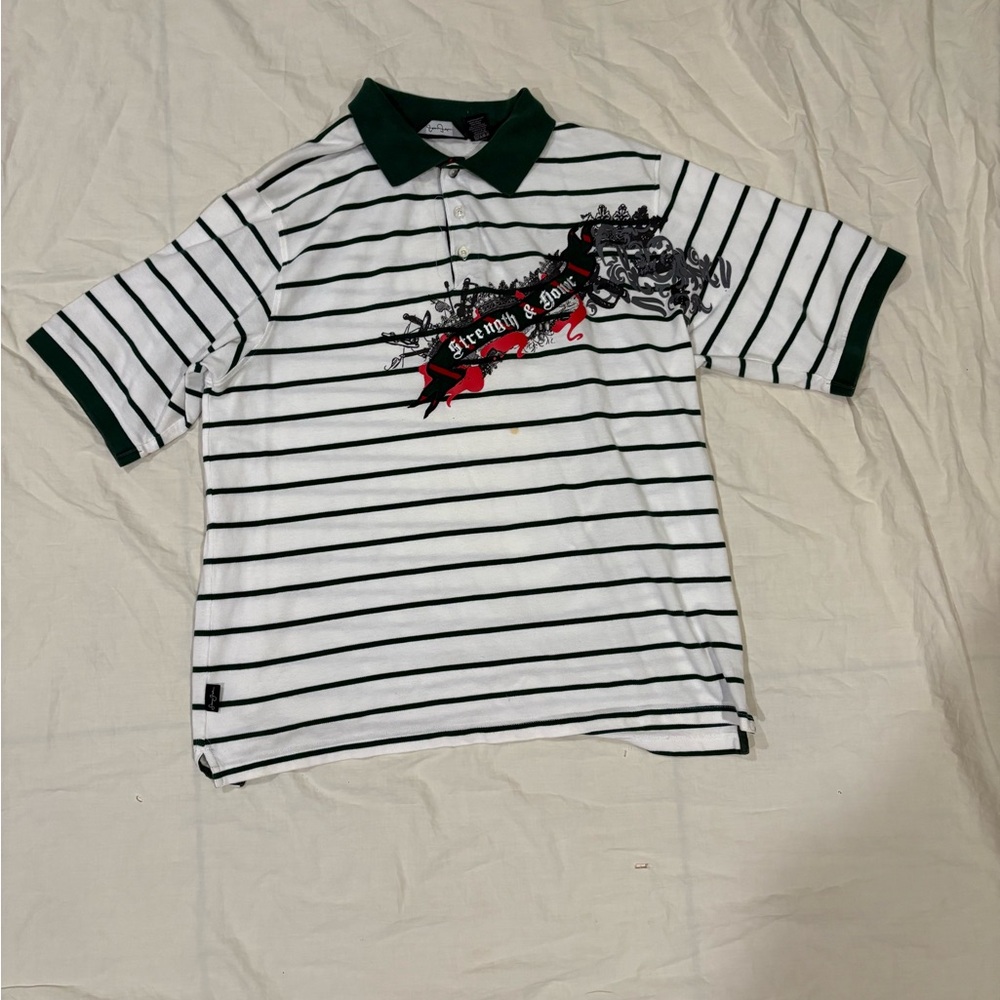 Striped Polo Shirt with Graphic Design